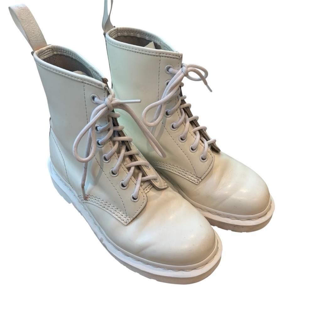 Dr. Martens Boots All White Smooth Leather Combat Size 6